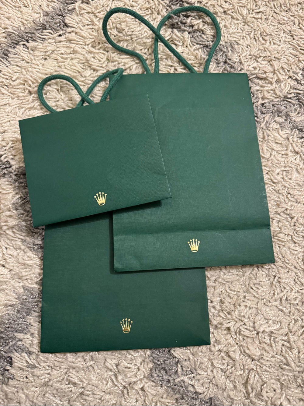 Rolex Dark Green Gift Bags with Gold Crown Accents